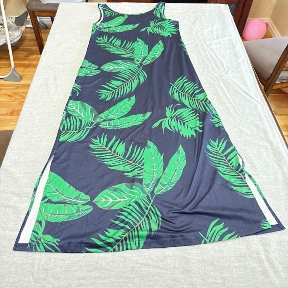 Women's Sleeveless Maxi Dress Palm Leaf Print Casual Summer Beach